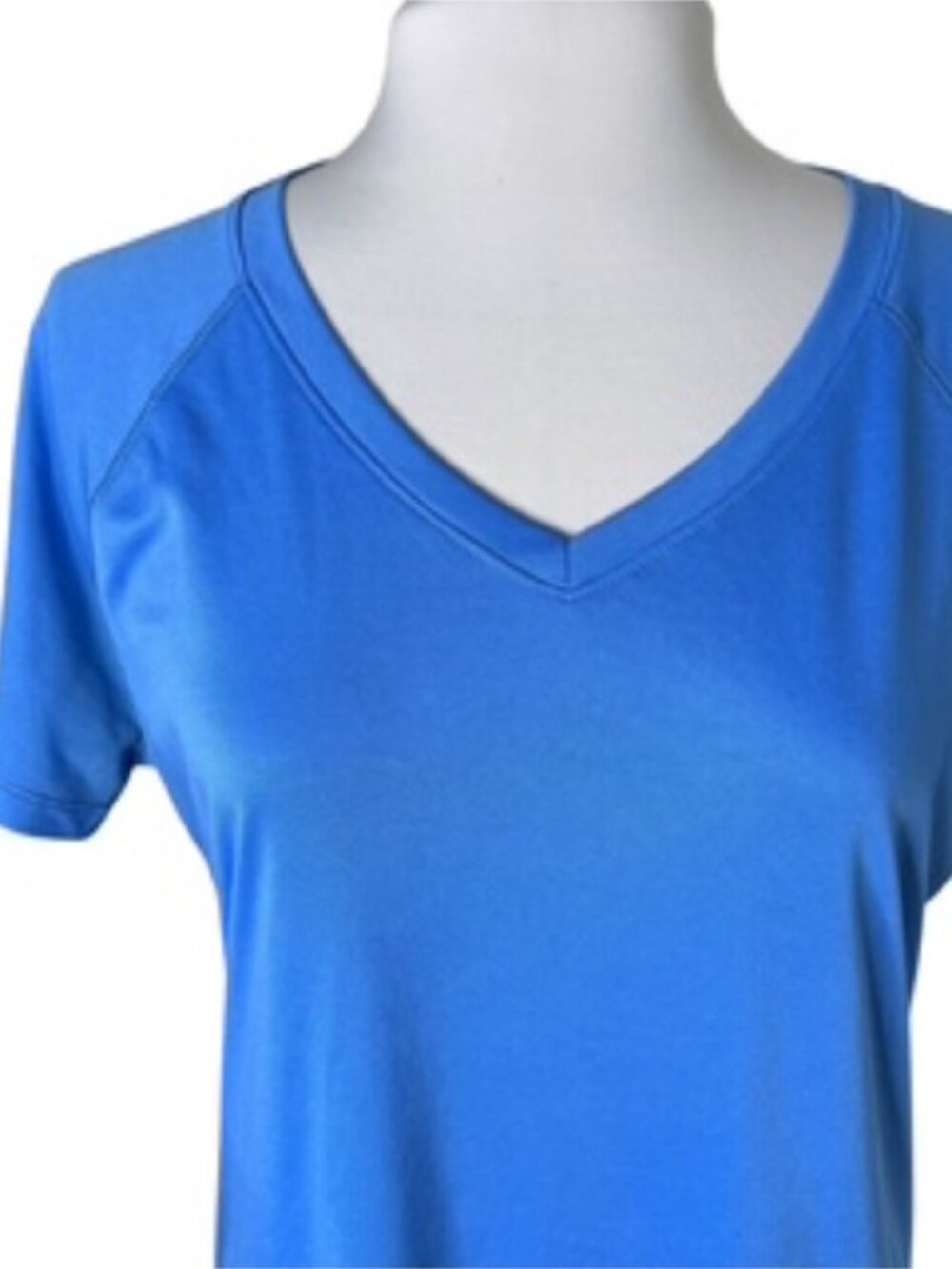 Raglan Short Sleeve V-Neck Bright Blu Tee-Shirt - Picture 2 of 4